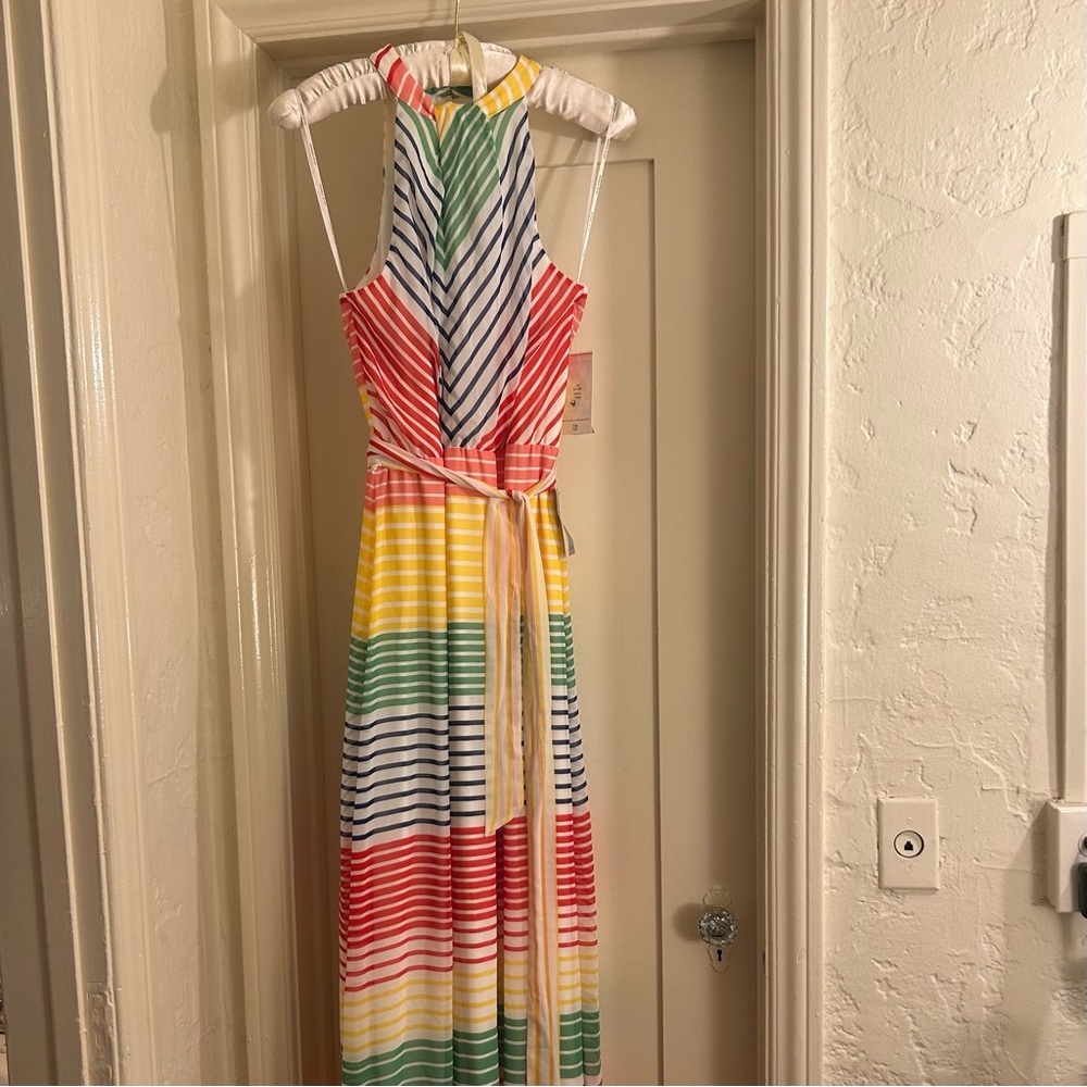Julia Jordan Striped Knotted Halter Maxi Dress